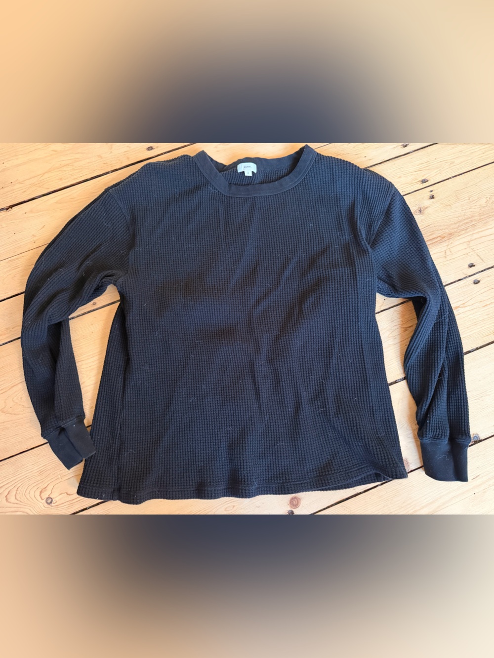 DONNI. Black Waffle Knit Crew Top